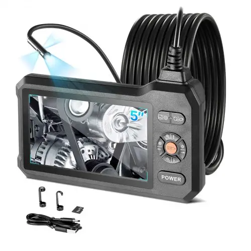VEVOR Endoscoopcamera met drievoudige lens, 5-inch scherm, 3000mAh batterij, inspectiecamera met 5m kabel, 8x zoom, 180° beeldrotatie, IP67 waterdicht, 8mm industriële endoscoop met verlichting voor autoleidingen en -afvoeren