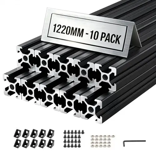 VEVOR 2020 Aluminiumprofielen, 10 stuks, 122 cm, Geanodiseerde T-sleuf aluminiumprofielen volgens EU-norm, Zeer sterke geëxtrudeerde profielen, Aluminium rail voor 3D-geprinte onderdelen, CNC-werkbanken en -montage, Zwart