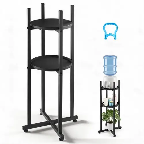 VEVOR Waterkanhouder, 2 lagen, voor 1 fles, waterkanrek met verwijderbaar schap, waterdispenserrek, waterflessenrek, watercontainerrek, voor keuken, kantoor, woonkamer, zwart