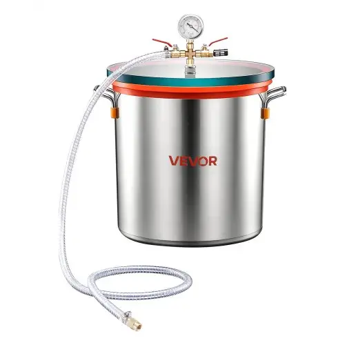 VEVOR 34,1 L roestvrijstalen vacuümkamer, vacuümontgassingskamer met deksel van gehard glas, slang en luchtfilter, voor harsgieten, houtstabilisatie, evenals siliconen, epoxyhars en etherische oliën.