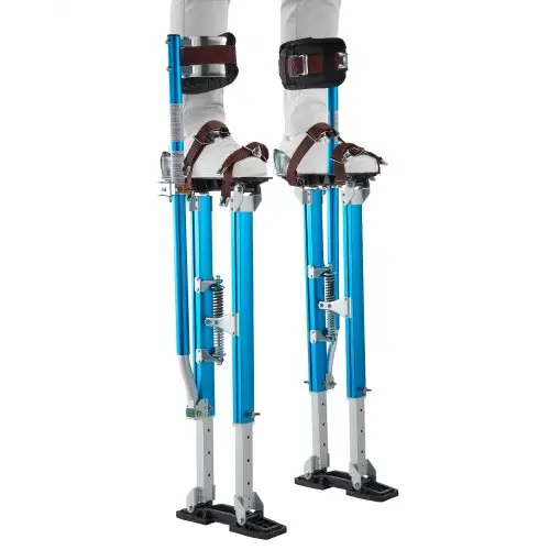 VEVOR Gipsplaatsteltjes 615-1023 mm, 103 kg zware werksteltjes met dubbele veren, antislip voetplaten en spanband, verstelbare aluminium steltjes voor gipsplaat-, plafondconstructie en bouwplaatsen, blauw