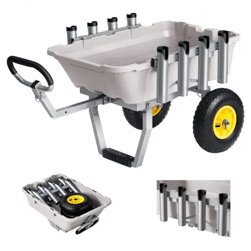 VEVOR opvouwbare viskar, 90,7 kg zware wagen met 2 all-terrain rubberen banden, transportkar met aluminium frame en 8 hengelhouders, multifunctionele transportkar voor vissen, kamperen, strand en buitengebruik