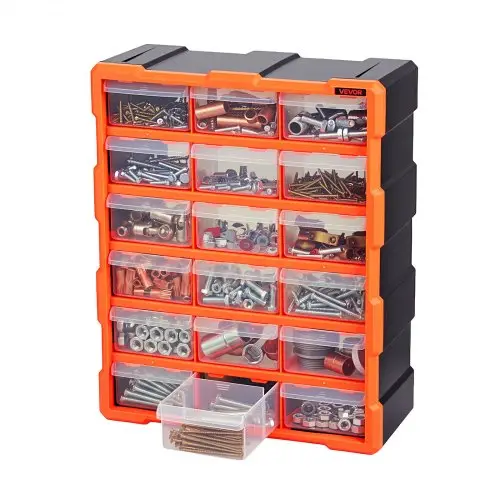 VEVOR Opbergdoos voor kleine onderdelen met 18 lades, PP-assortimentsdoos voor wandmontage, draagvermogen van 10 kg, dubbel vergrendelbare sorteerdoos, opbergdoos voor ijzerwaren, schroeven en kleine onderdelen