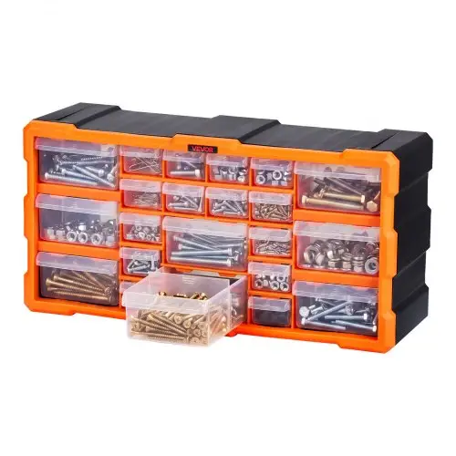 VEVOR Organizer voor kleine onderdelen met 22 lades, PP-assortimentsdoos voor wandmontage, draagvermogen van 8 kg, dubbel vergrendelbare sorteerdoos, opbergdoos voor ijzerwaren, schroeven en kleine onderdelen.