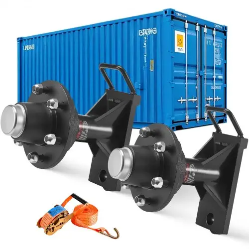 VEVOR Zeecontainerwielen, 3200 kg, 6-gats wielset, robuuste zeecontaineras met ratelbevestigingsband, verplaatsbaar van 6 m tot 12 m, veilig transport voor dok, magazijn, bouwplaats, zwart