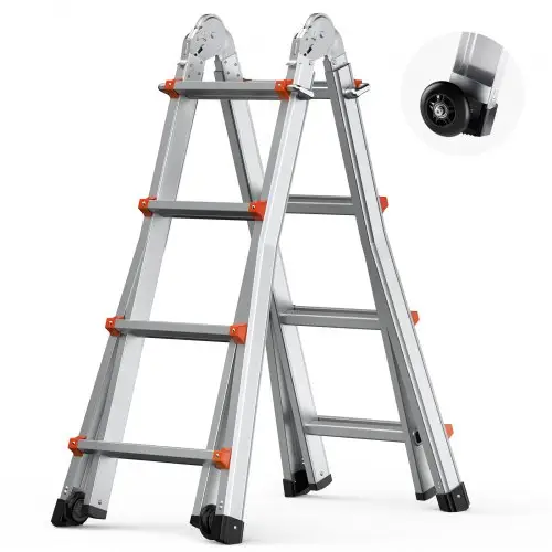 VEVOR Telescopische Ladder met A-frame, 4 m aluminium uitschuifladder, Multifunctionele opvouwbare camperladder, Telescopische ladder voor huiswerk, trappen, binnen- en buitendaken, Draagvermogen 150 kg