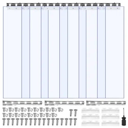 VEVOR PVC-strokengordijn, 965x2134 mm, dikte 2 mm, 6-pack lamellengordijn, -55,6-30℃ gordijnstrip, kunststof deurstrip voor magazijn-, vries- en garagedeuren, transparant