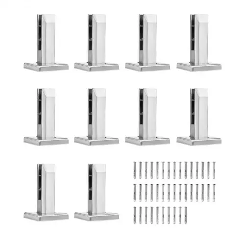 VEVOR Glasklem, 10 stuks vierkante glazen balustradebeugel voor gehard glas van 0,31"-0,47", glasmontageklem van roestvrij staal 304, beugel voor een glazen plank van 0,12" dik voor balkon, tuin, trap, zilver