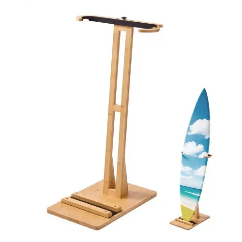VEVOR Verticaal Surfplankrek Houten Surfplank Opbergrek (Verstelbaar 370-665 mm), Vrijstaande Board Rack Organizer met Kurk Padding, voor Wakeboard Snowboard Kiteboard