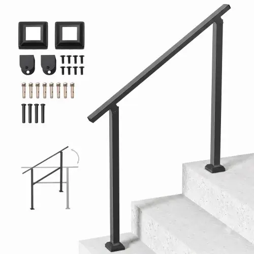 VEVOR Leuning 103 cm, Trapleuningset voor 2-3 treden, Zwarte vierkante buis met horizontale stang, Steunleuning van koolstofstaal voor senioren, Beton- en terrastrappen