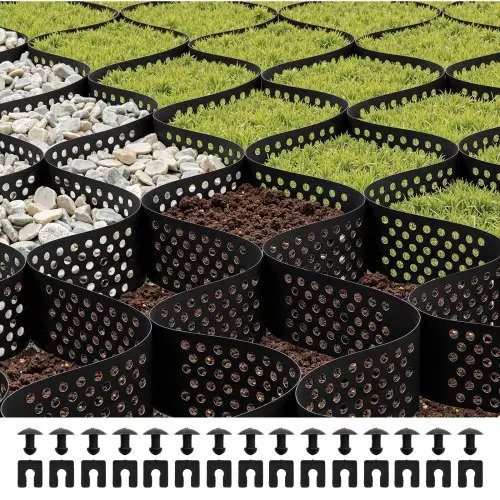 VEVOR grindrooster, 100 mm diep, grasrooster 5200 x 2700 mm, grind honingraat, honingraatrooster HDPE, waterdoorlatend geogrid voor stabilisatie van opritten, voor tuinen, terrassen, looppaden en camperparkeerplaatsen.