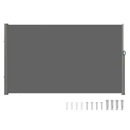 Terras windscherm rolgordijn zijluifel uitschuifbaar 180 x 300 cm grijs voor particulier of zakelijk gebruik