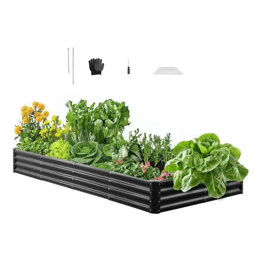 VEVOR Verhoogd Tuinbed, Metaal, 2400x1200x290 mm, Plantbed, Groentebed, Plantenbak met Open Bodem & Afgeronde Randen, Bloembed, Kruidenbed, Ideaal voor Groenten, Bloemen, Kruiden & Vetplanten