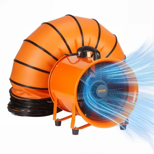 VEVOR Bouwventilator 367W AC-motor Bouwventilator 2800 RPM Bouwventilator Ventilator 2574 CFM (4373 m3/h) Axiale ventilator met 5m slang Axiale ventilator 79dB geluidsniveau Industriële ventilator