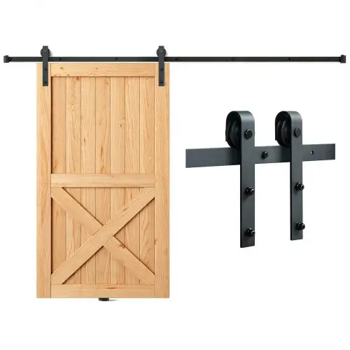 VEVOR 244cm Schuifdeurbeslag J-vormig schuifdeursysteem met 2-delige rails Draagvermogen van 150 kg Looprail Ideaal voor schuifdeuren met een deurdikte van 32-45 mm en een deurbreedte van 1,12-1,32 m