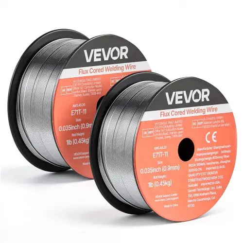 VEVOR gevulde lasdraad 0,9 mm, MIG-lasdraad E71T-11, 0,45 kg gasloze draadspoel met minimale spatvorming voor alle lasposities, zelfbeschermend voor buitengebruik (2 rollen)