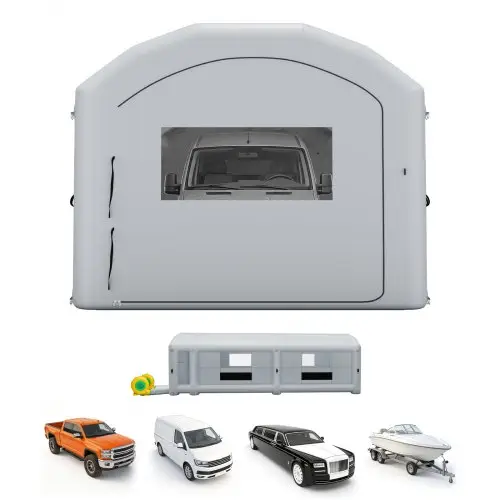 VEVOR Opblaasbare Spuitcabine 12x5x4 m Spuitcabine Verftent Grijs, met 950W & 1100W Blowers, Actieve Koolstoffiltratie, Kleedruimte, PVC Ramen voor Zware Pick-ups & Bestelwagens, Draagbaar