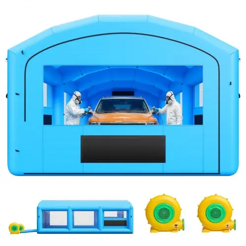 VEVOR Opblaasbare Spuitcabine 8,5x4,5x3 m Spuitcabine Verftent Blauw, met 750W & 950W Blowers, Actieve Koolstoffiltratie, Transparant PVC-raam voor Pick-ups & Kleine Speedboten, Draagbaar