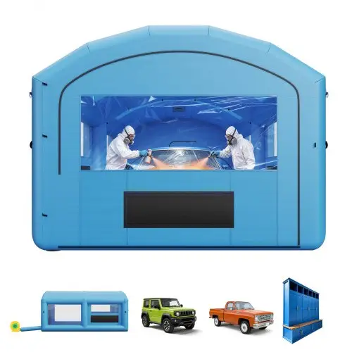 VEVOR Opblaasbare Spuitcabine 6,4x4,1x3 m Spuitcabine Tent Blauw, met 1100W Ventilator, Actieve Koolstoffiltratie, Transparant PVC Raam, geschikt voor middelgrote pick-ups, grote meubels, draagbaar