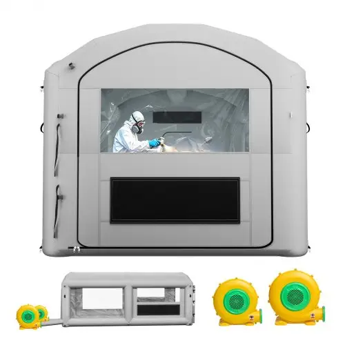 VEVOR Opblaasbare Spuitcabine 6x3x2,5 m Spuitcabine Verftent Grijs, met 550W & 750W Ventilator, Actieve Koolstoffiltratie, PVC Raam voor ATV, Motorfiets & Middelgroot Meubilair, Draagbaar