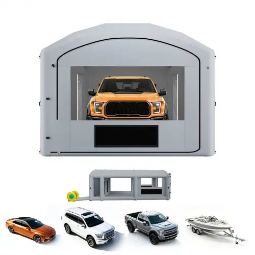 VEVOR Opblaasbare Spuitcabine 9x4,8x3,6 m Spuitcabine Grijs, met 750W & 950W Blowers, Actieve Koolstoffiltratie, Kleedruimte, PVC Ramen voor Pick-ups & Kleine Speedboten, Draagbaar
