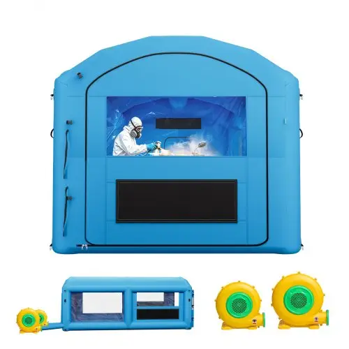 VEVOR Opblaasbare Spuitcabine 6x3x2,5 m Spuitcabine Verftent Blauw, met 550W & 750W Blowers, Actieve Koolstoffiltratie, PVC Ramen voor ATV Motor, Middelgroot Meubilair, Draagbaar