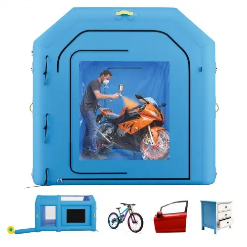VEVOR Opblaasbare Spuitcabine 4x2,5x2,5 m Spuitcabine Verftent Blauw, met 750W Ventilator, Actieve Koolstoffiltratie, Transparant PVC Raam voor Fietsen, Motoren & Kleine Meubels, Draagbaar