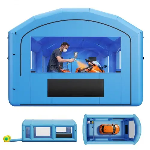 VEVOR Opblaasbare Spuitcabine 7x4x2,75 m Spuitcabine Blauw, met 550W & 750W Blowers, Actieve Koolstoffiltratie, Kleedruimte, PVC Ramen voor ATV Motorfiets, Middelgroot, Draagbaar