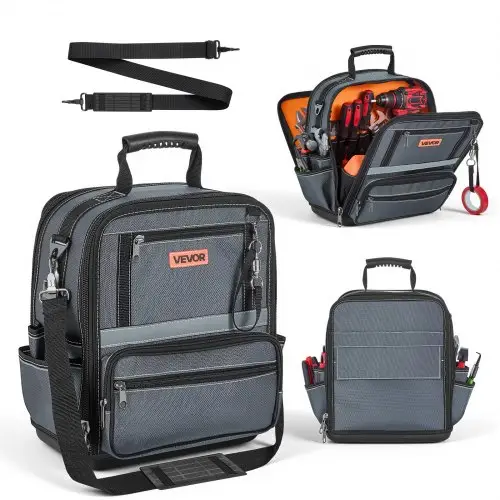 VEVOR Gereedschapstas 33,5x23x39cm, Opbergtas met 24 binnen- en 10 buitenvakken, Waterdichte polyester gereedschapsorganizer met schouderriem en ritssluiting, Gereedschapstas voor vakmensen