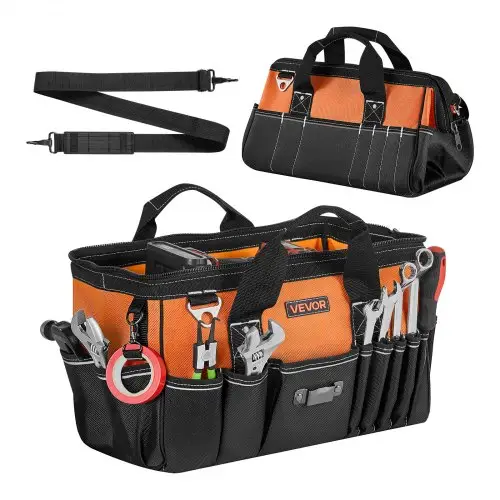 VEVOR Gereedschapstas 40x23x22cm, Opbergtas met 14 binnen- en 19 buitenvakken, Waterdichte polyester gereedschapsorganizer met schouderriem en ritssluiting, Gereedschapstas voor vakmensen