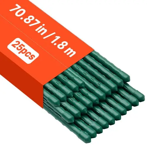 VEVOR Plantensteun, verpakking van 25 stuks, plantenstokken ⌀11x1800 mm, met kunststof gecoate metalen tomatenstokken, plantensteun met puntig uiteinde en antislipnoppen voor het kweken van klimplanten en groenten