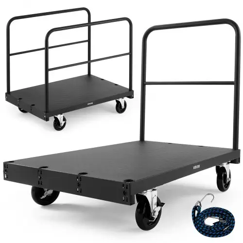 VEVOR Plate Cart, 816 kg laadvermogen, 2-in-1 rolwagen met 360° zwenkwielen, 914 x 610 mm platformwagen met 3 zijleuningen, transporthulpmiddel voor fabriek, magazijn, garage, zwart