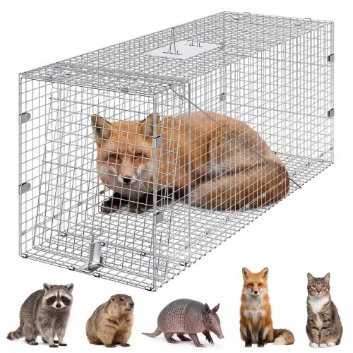 VEVOR Marterval, 1067 x 406 x 457 mm Levende val van gegalvaniseerd ijzer, opvouwbare dierenval met handvat Draadval voor zwerfhonden, gordeldieren, wasberen, marmotten, vossen