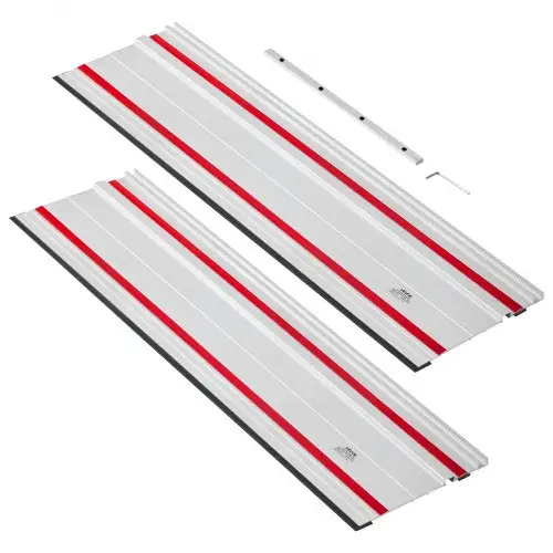 VEVOR geleiderail voor handcirkelzagen, inclusief 2 x 700 mm aluminium cirkelzaagrails en 1 connector, compatibel met diverse merken invalzagen, voor houtbewerkingsprojecten.