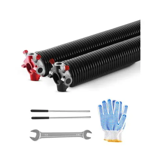 VEVOR Garagedeur Torsieveren Φ 6,35 x Φ 50,8 x 813 mm 16000 cycli, elektroforese, zwart gecoat voor vervanging, garagedeurveren met antislip wikkelstangen, handschoenen