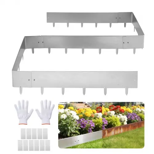 VEVOR gazonrand, 10-delige set, 100x23 cm, bedrand van cortenstaal met 11 verbindingsplaten, gazonrand, metalen tuinafscheiding voor bloembedden en tuinpaden