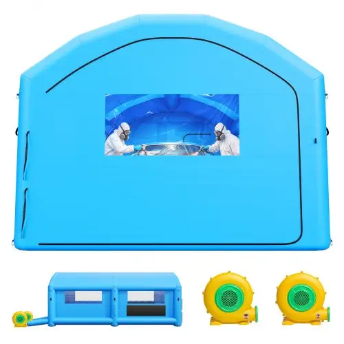 VEVOR Opblaasbare Spuitcabine 7x4x2,75m Spuitcabine Autospuittent Blauw, met 550W & 750W Blowers, Actieve Koolstoffiltratie, Transparant PVC-raam voor middelgrote pick-ups, Groot Meubilair, Draagbaar