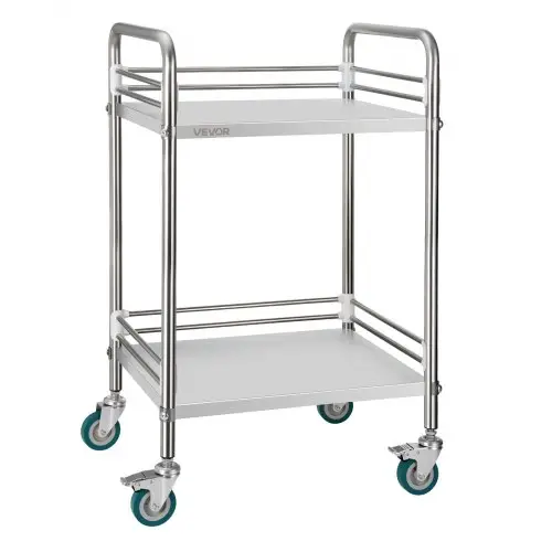 VEVOR roestvrijstalen trolley, 2-laags rolwagen voor laboratorium en keuken met vergrendelbare wielen, serveerwagen voor medische faciliteiten, mobiel serveerblad voor ziekenhuizen, restaurants en keukens.