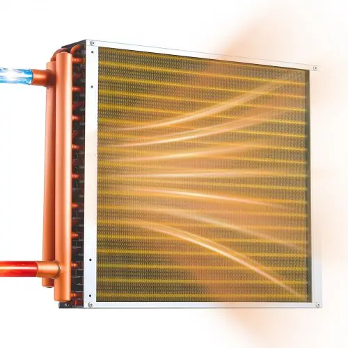 VEVOR lamellenwarmtewisselaar 457x457mm, 35,2kW warmtewisselaar met koperen aansluitingen en aluminium lamellen, water-lucht warmtewisselaar met een werkdruk van 2,5 MPa, warmtewisselaar voor verwarming en koeling binnenshuis.