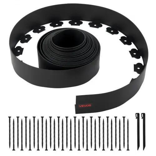 VEVOR Gazonrand, 10 m x 10 cm kunststof tuinrand met 30 pinnen en 2 grondpinnen, bloemperkrand, landschapsrand, uv-bestendige mini-hekranden voor bloemperken en tuinbestrating