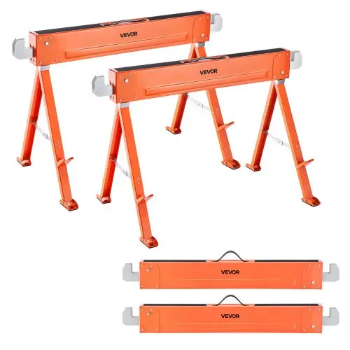 VEVOR Trestles, 2-pack werkbanken, 600 kg draagvermogen, zaagbok met opvouwbare poten, draagbare opvouwbare bok met antislip voetkussens, voor houtbewerking, timmerlieden en aannemers