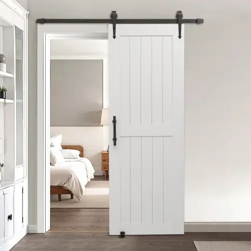 VEVOR Schuifdeursysteem (762 x 2134 mm) Gemaakt van zeer sterke MDF-platen, schuurdeur met bevestigingsset en waterdicht PVC-oppervlak en H-frame voor woonkamer badkamer wit