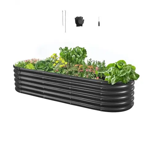 VEVOR Verhoogd Tuinbed, Metaal, 2000x600x420 mm, Plantbed, Groentebed, Plantenbak met Open Bodem & Afgeronde Randen, Bloembed, Kruidenbed, Ideaal voor Groenten, Bloemen, Kruiden & Vetplanten, Ovaal