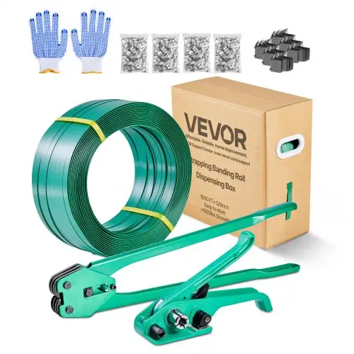 VEVOR 6-delige omsnoeringsset met omsnoeringsband, handmatig omsnoeringsgereedschap met 457 m PET-band, 450 metalen clips, 150 randbeschermers, perfecte werkplaatsuitrusting voor verpakken, transport en opslag