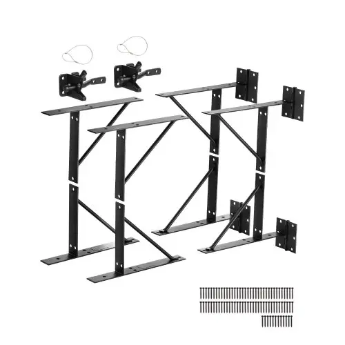 VEVOR Hoekbeugels voor poorten (2 sets), anti-doorzakkend ijzeren poortframe, beugels voor poortframes met grendel en schroeven, voor schuurdeuren, corralpoorten, opritpoorten, zwart