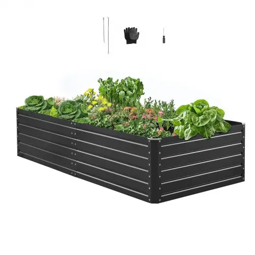 VEVOR Verhoogd Tuinbed, Metaal, 2032x1016x470 mm, Plantbed, Groentebed, Plantenbak met Open Bodem & Afgeronde Randen, Groot Bloembed, Kruidenbed voor Groenten, Bloemen, Kruiden & Vetplanten