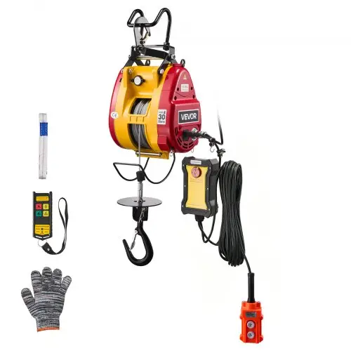 VEVOR elektrische lier 300 kg, 2-in-1 elektrische takel 1500 W, takelhoogte 30 m, kabeltreksnelheid 18,9 m/min, met bedrade en draadloze afstandsbediening voor fabriek, magazijn en garage