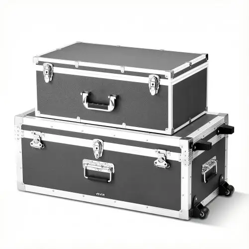 VEVOR 2 x Transportkoffers Opbergdozen Afsluitbare Opbergdozen, Grote Opbergdoos met Wielen & 3 Metalen Handgrepen, Transportkoffer met Deksel voor Appartement Studentenkamer Grijs