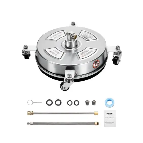VEVOR 325 mm hogedrukreiniger, oppervlaktereiniger, roestvrijstalen oppervlaktereiniger met 4 wielen, max. 4000 PSI, 6,35 mm snelkoppeling, 2 sproeikoppen, 2 verlengde staven voor beton, terras en dek