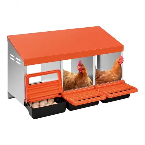 VEVOR Legnest 796x525x475 mm, 3 compartimenten, metalen kippennest met ventilatiegaten en beschermkappen, oprolbaar nest, ideaal voor hennen, eenden, kippen en ander pluimvee, oranje